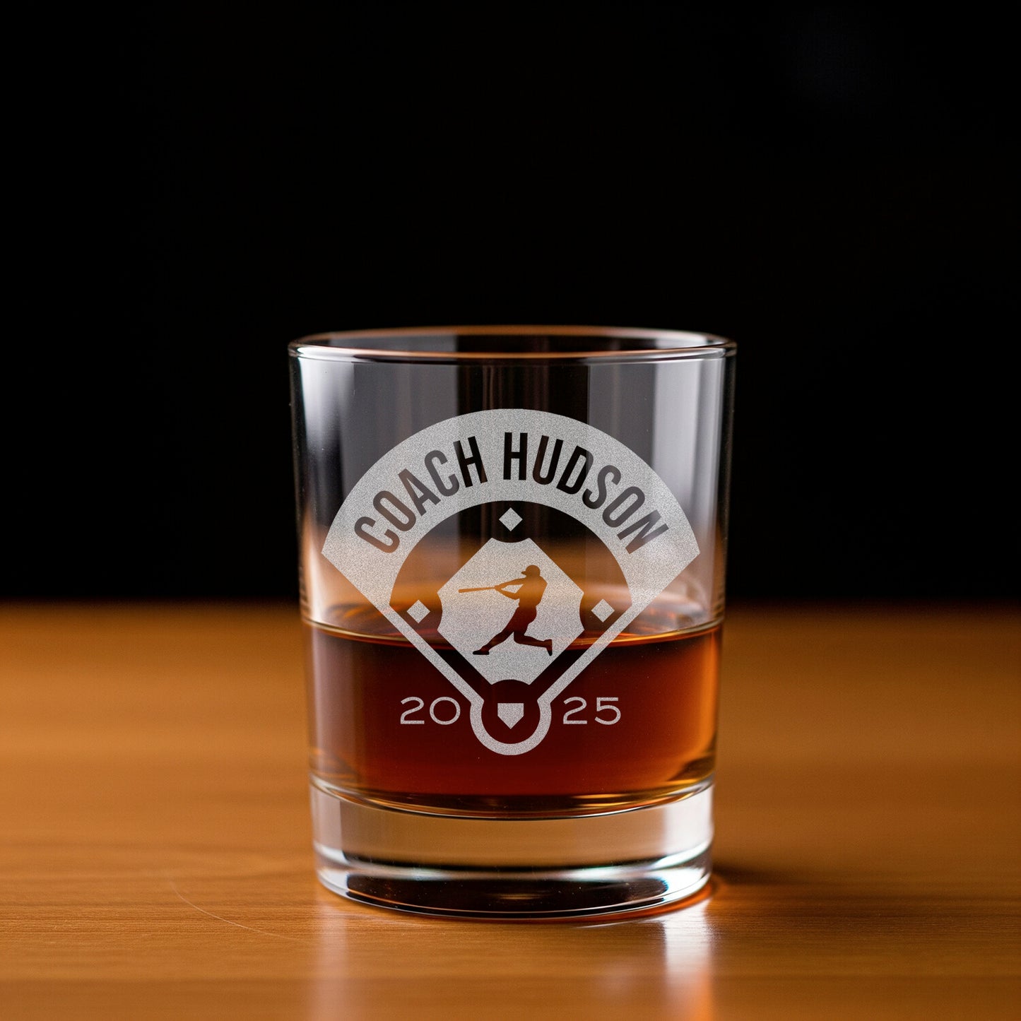 Personalized Whiskey Glass for Baseball Coach