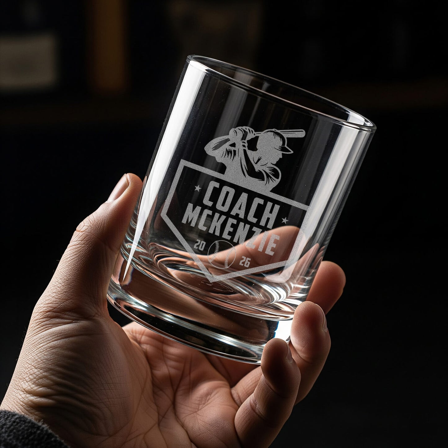 Personalized Whiskey Glass for Baseball Coach