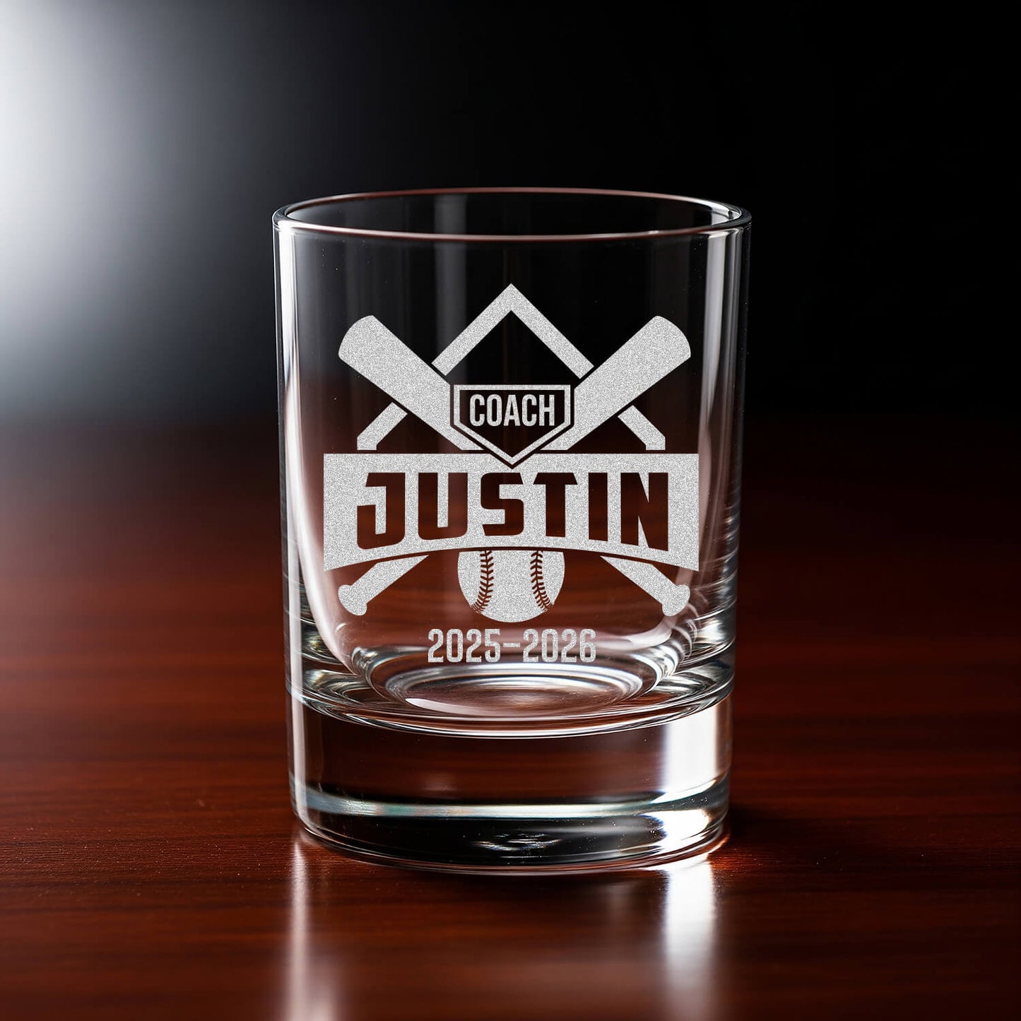 Personalized Whiskey Glass for Baseball Coach