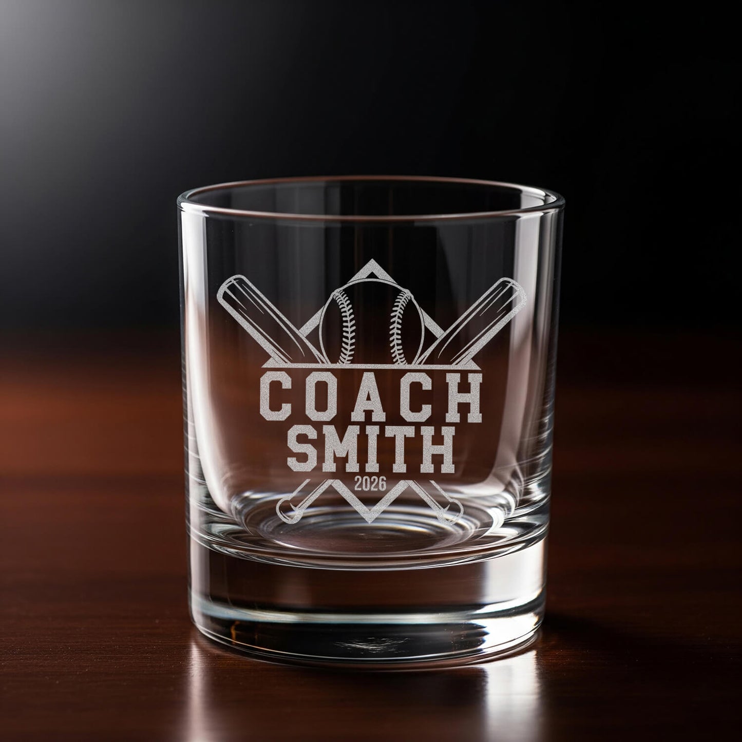 Personalized Whiskey Glass for Baseball Coach