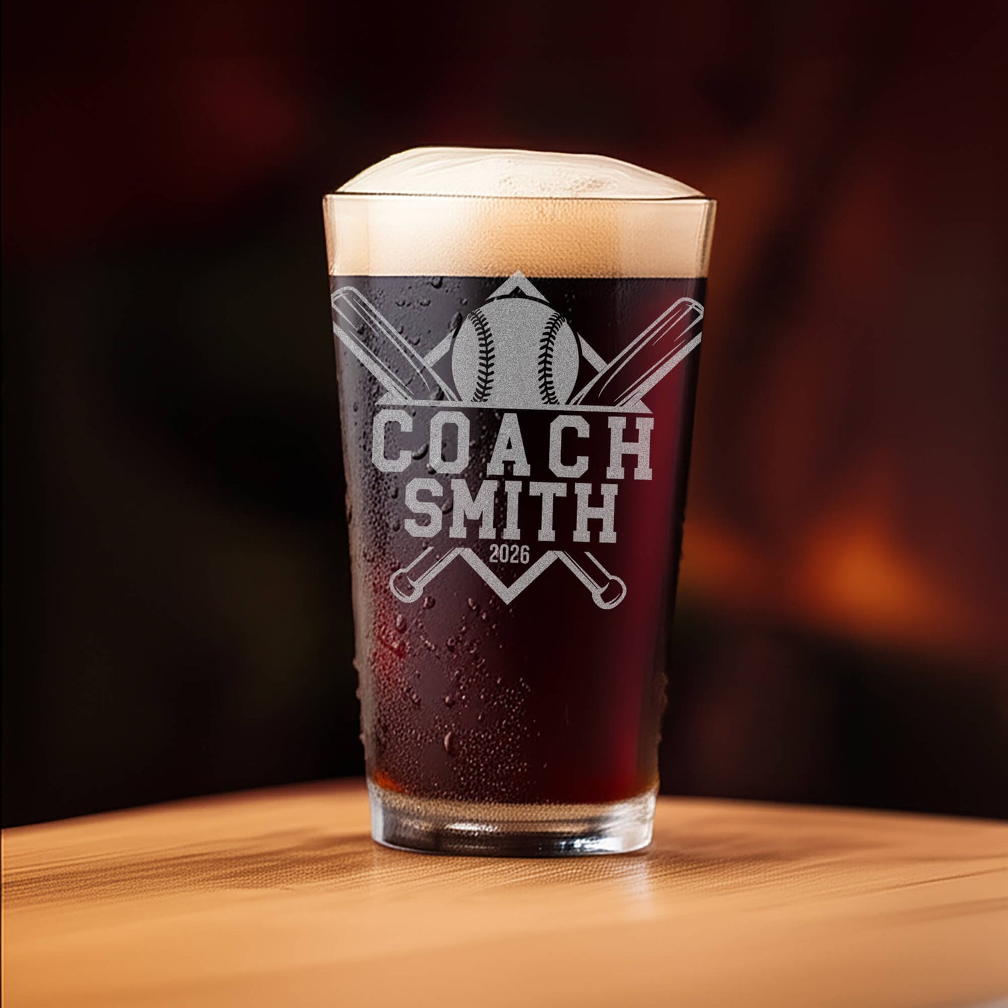 Personalized Beer Glass for Baseball Coach – Custom Engraved Gift for Coach – End of Season Baseball Gift – Team Appreciation Coach Glass