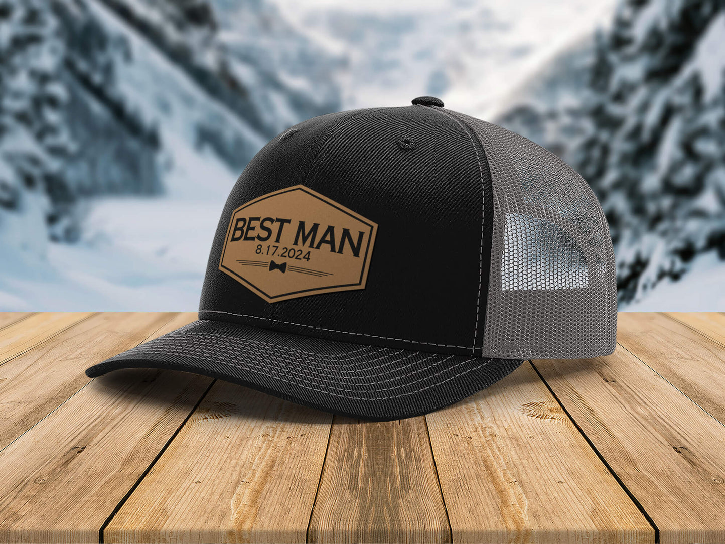 Groom Hat with Custom Leather Patch | Personalized Richardson 112 Wedding Hat | Best Man, Groomsmen, Wedding Favor, Announcement