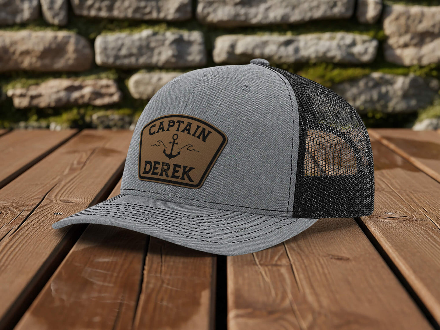 Custom Captain Hat with Engraved Leather Patch – Personalized First Mate Boating Hat Gift