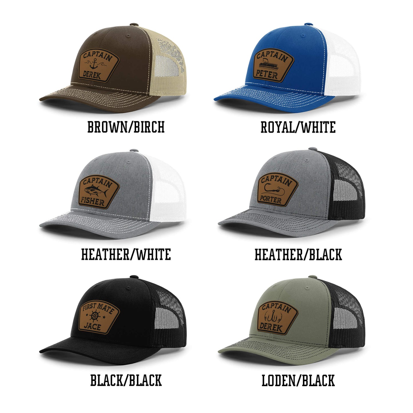 Custom Captain Hat with Engraved Leather Patch – Personalized First Mate Boating Hat Gift