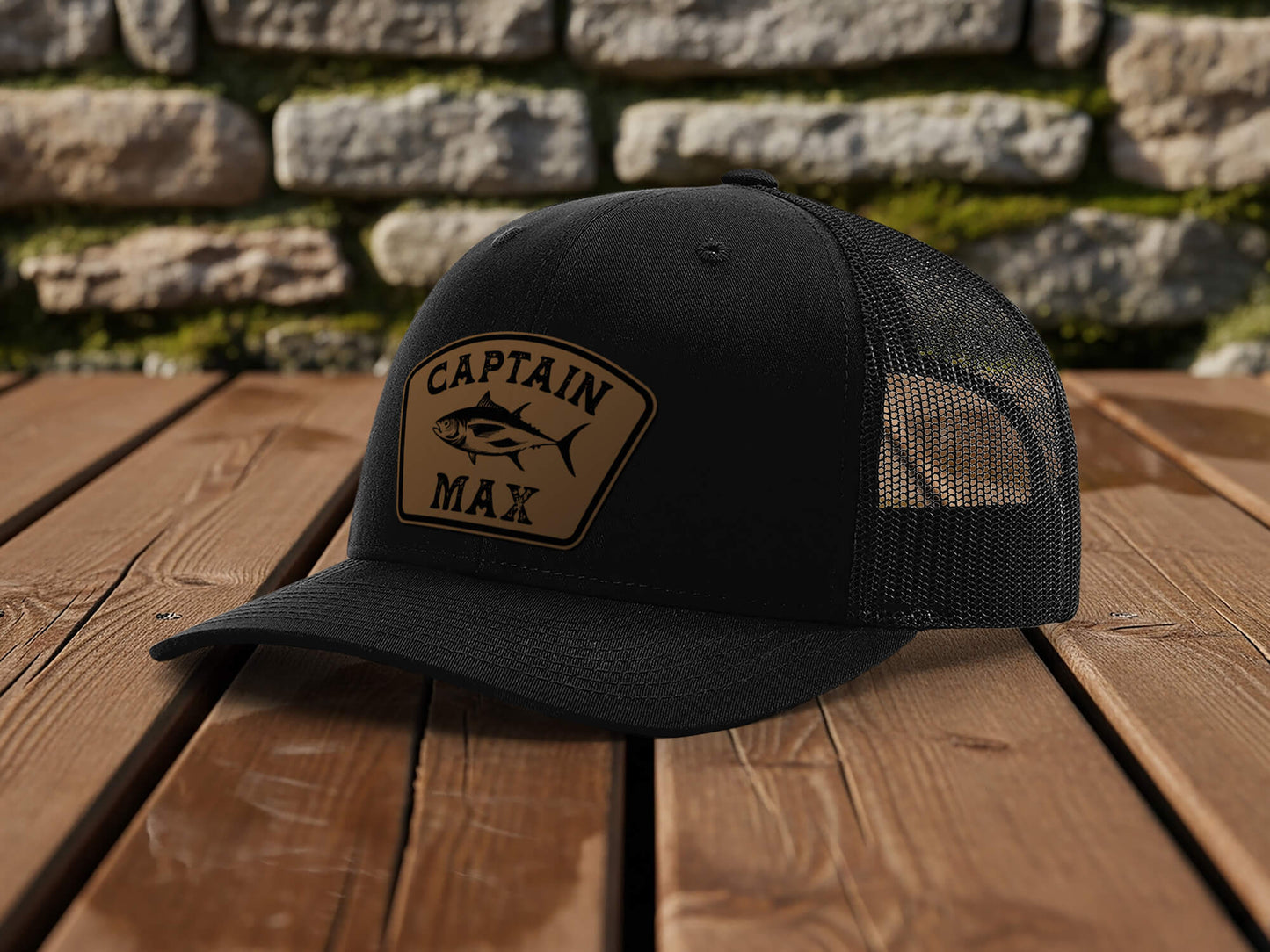 Custom Captain Hat with Engraved Leather Patch – Personalized First Mate Boating Hat Gift