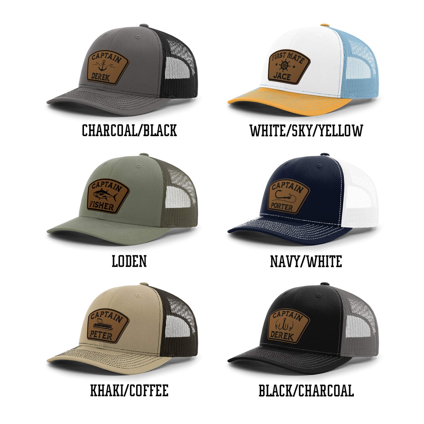 Custom Captain Hat with Engraved Leather Patch – Personalized First Mate Boating Hat Gift