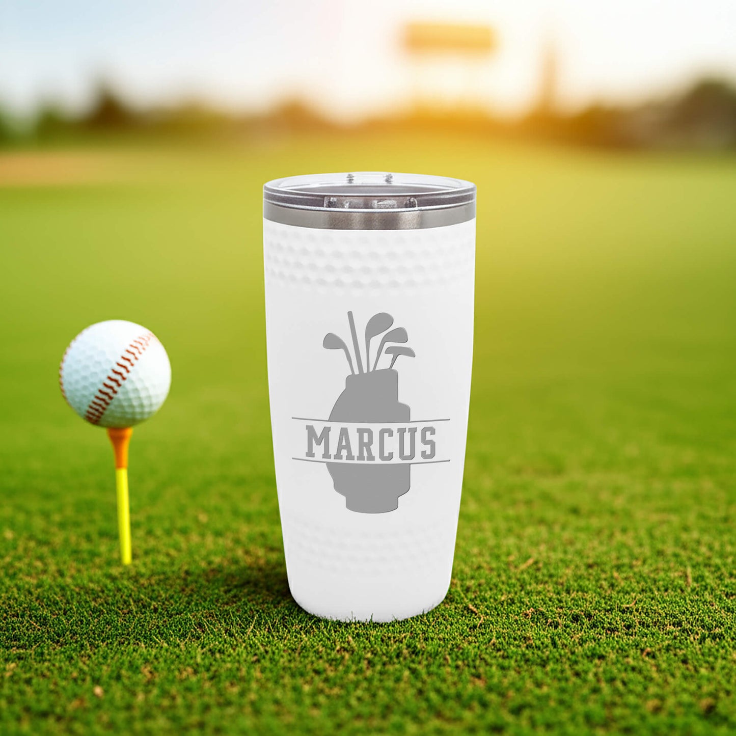 Golf Ball Dimple Tumbler, Laser Engraved Golfer Gift, Golf Ball Dimpled Insulated Cup, Custom Golf Gift, Custom Travel Mug, Gift For Golfer