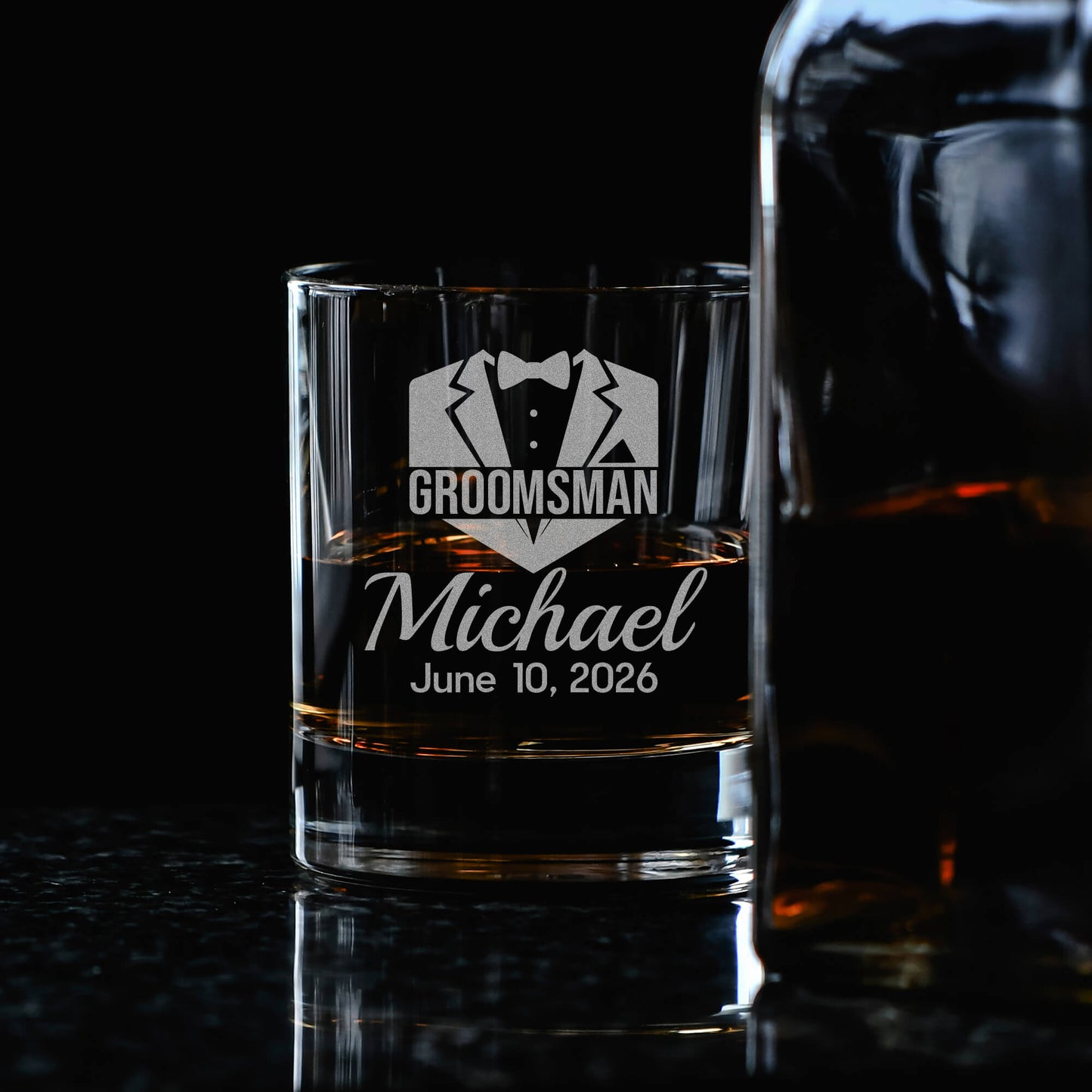 Personalized Whiskey Glass for Groomsmen – Custom Engraved Rocks Glass Gift for Best Man, Groom Squad Gift Idea, Wedding Party Favor
