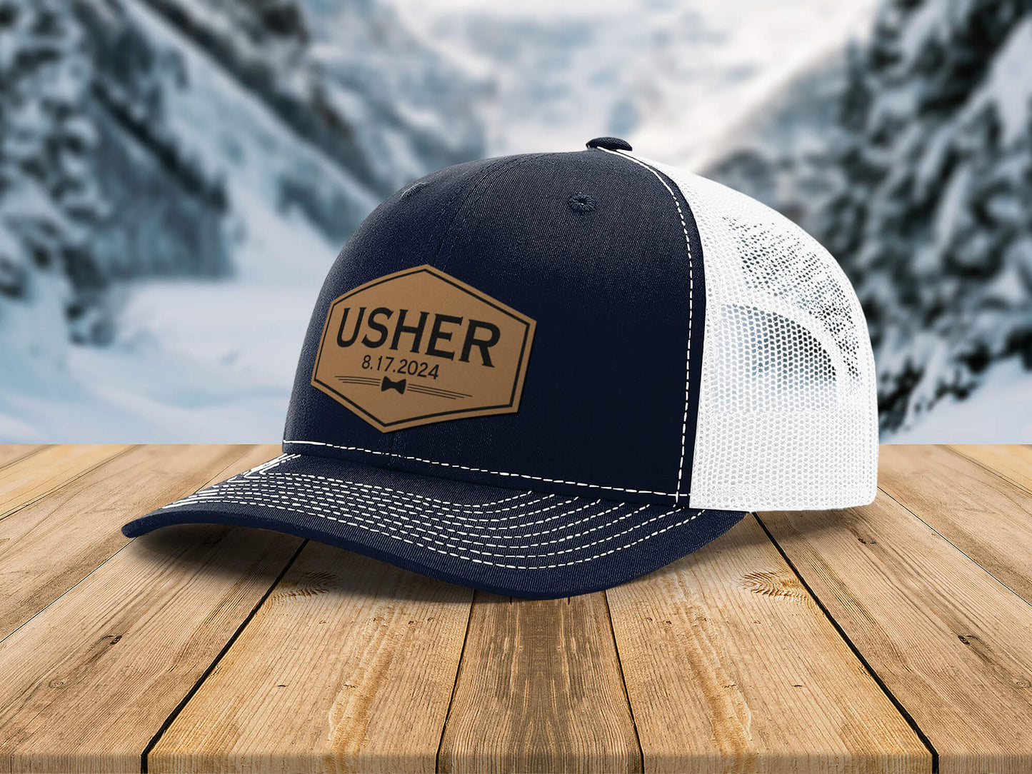 Groom Hat with Custom Leather Patch | Personalized Richardson 112 Wedding Hat | Best Man, Groomsmen, Wedding Favor, Announcement