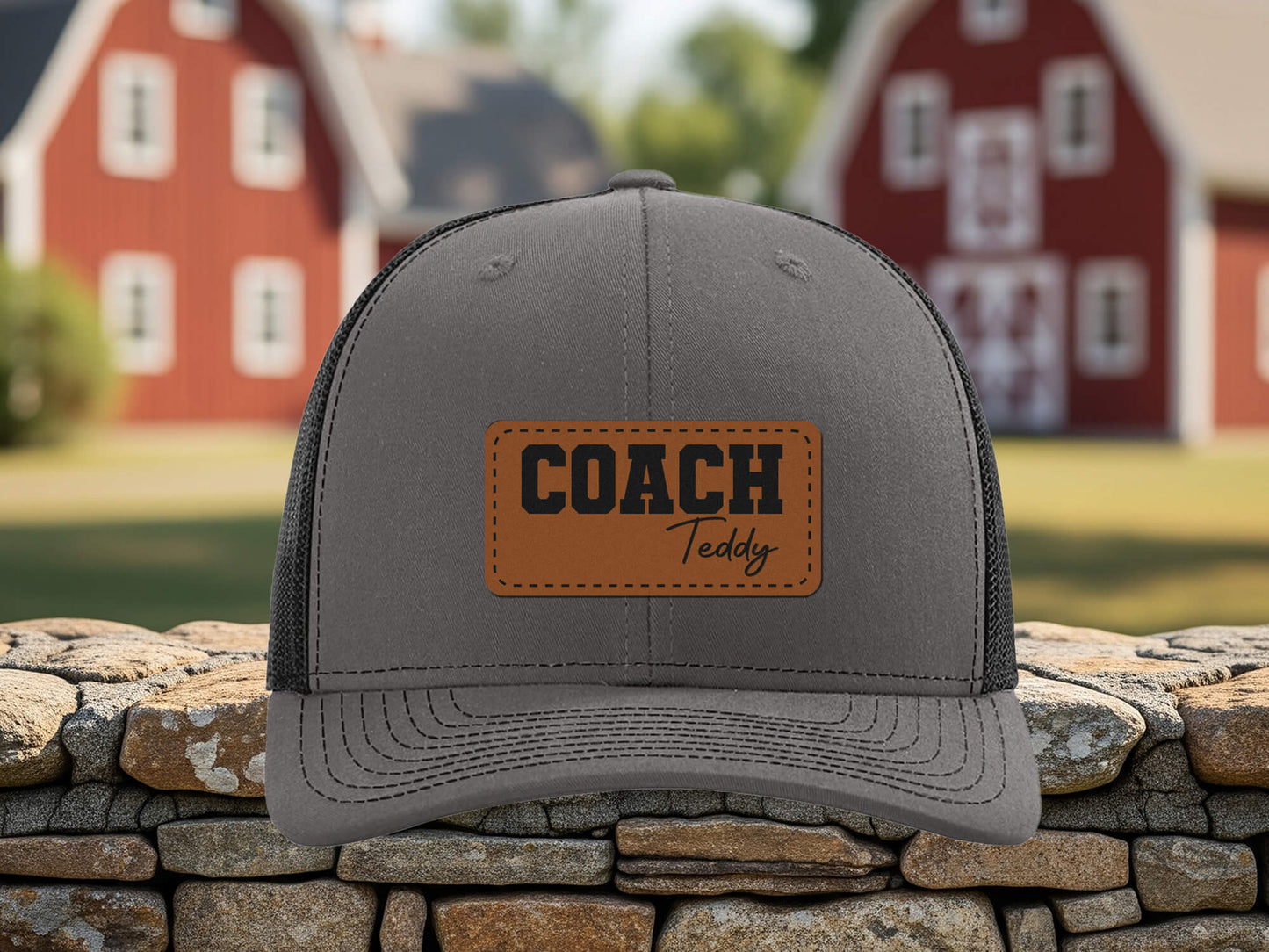 Engraved Coach Hat, Personalized Basketball Coach Cap, Custom Leather Patch Hat, Gift for Coach Dad, Fathers Day Gift for Him, Team Logo Hat