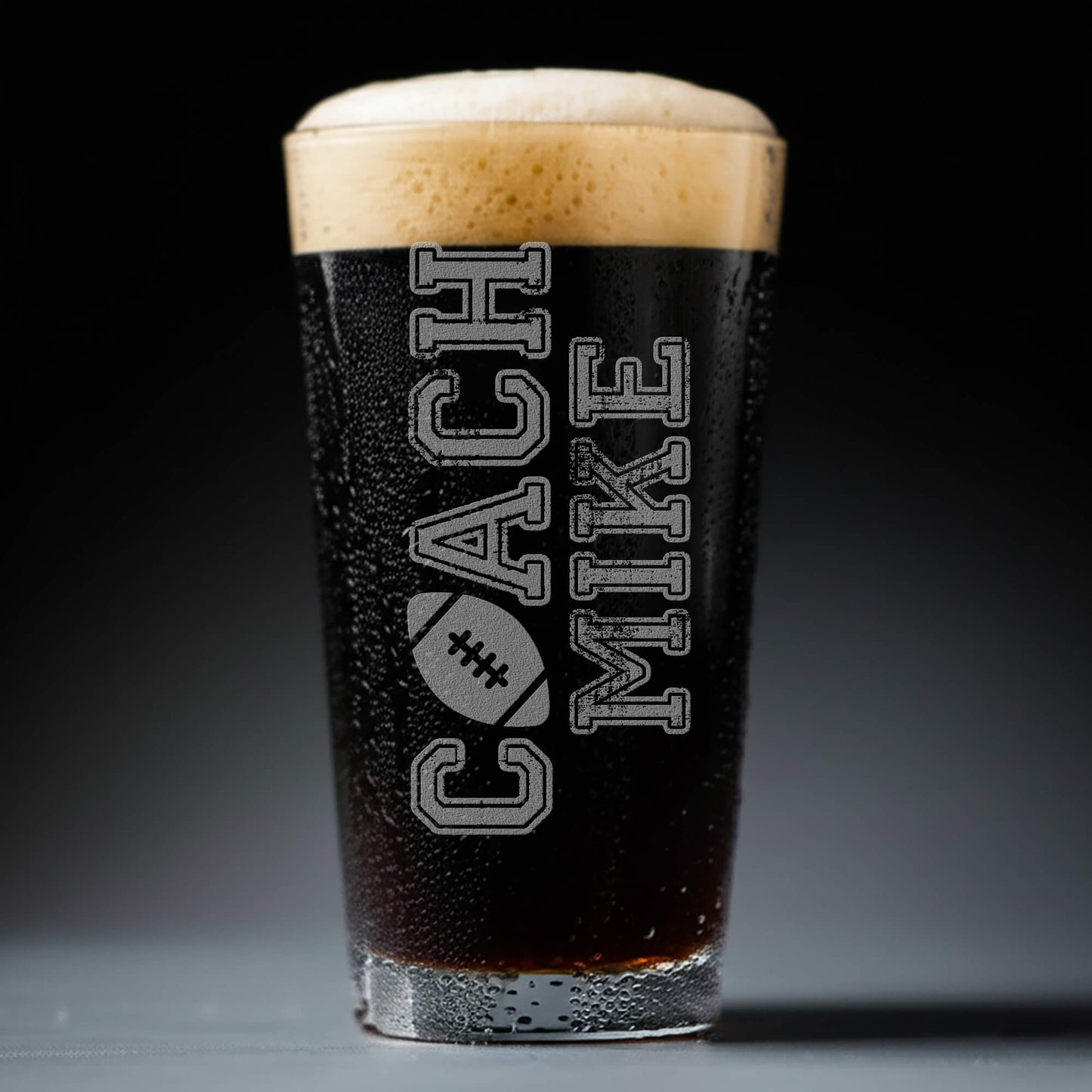 Personalized Football Coach Beer Glass – Custom Engraved Pint – Team Logo, Name & Year Gift for Coach