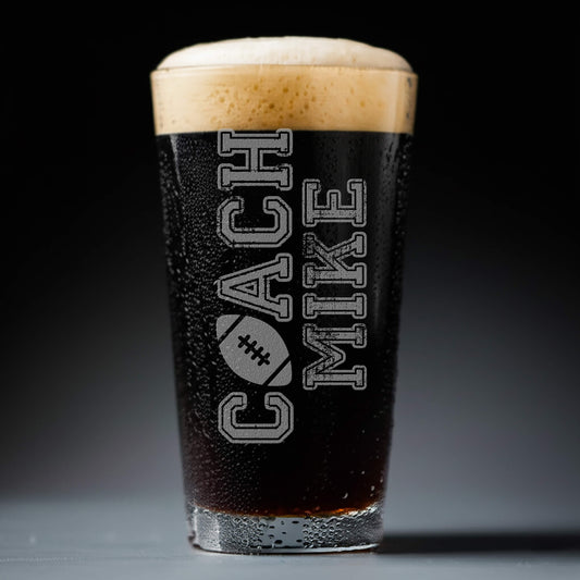 Personalized Football Coach Beer Glass – Custom Engraved Pint – Team Logo, Name & Year Gift for Coach