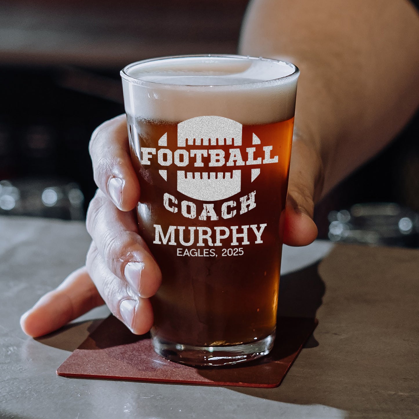 Personalized Football Coach Pint Glass