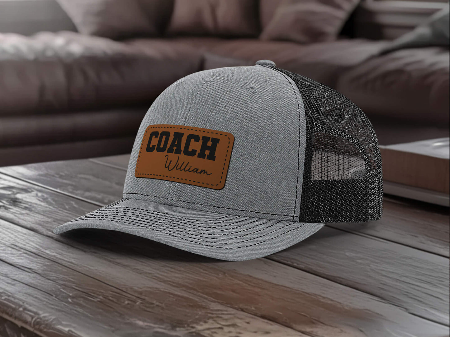 Engraved Coach Hat, Personalized Basketball Coach Cap, Custom Leather Patch Hat, Gift for Coach Dad, Fathers Day Gift for Him, Team Logo Hat