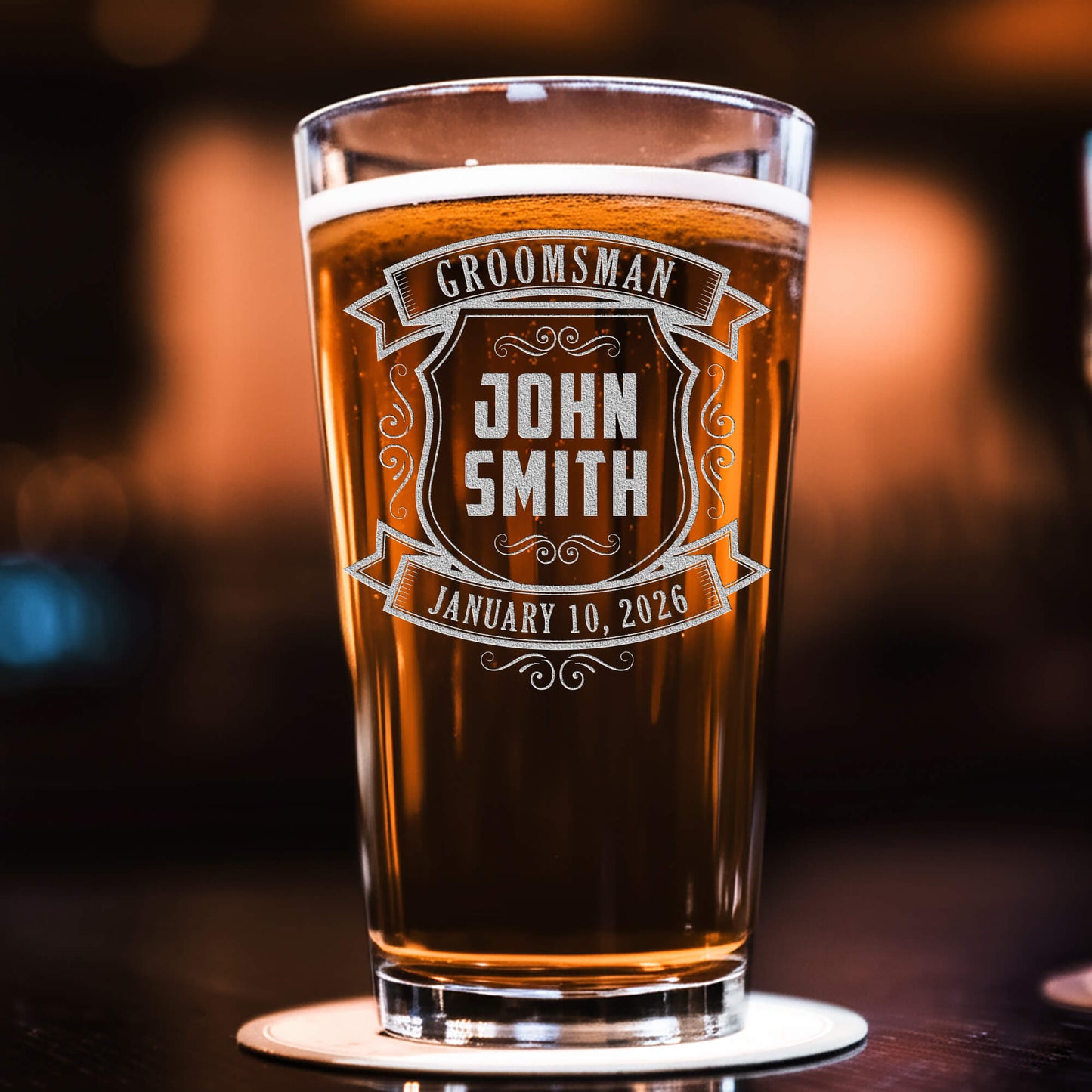 Custom Bachelor Party Beer Glass – Engraved Pint Glass with Name & Date, Personalized Groomsmen Gift, Bachelor Party Favor