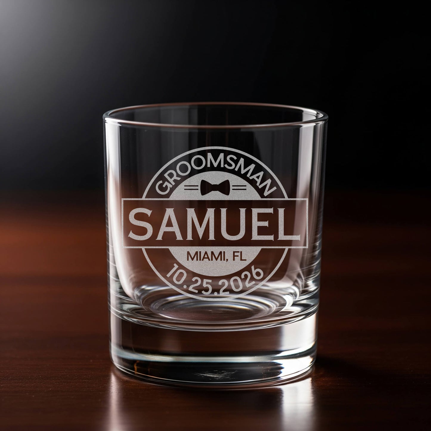 Engraved Groomsmen Whiskey Glass – Custom Bourbon Rocks Glass Gift for Groom, Best Man, Ushers, Wedding Squad