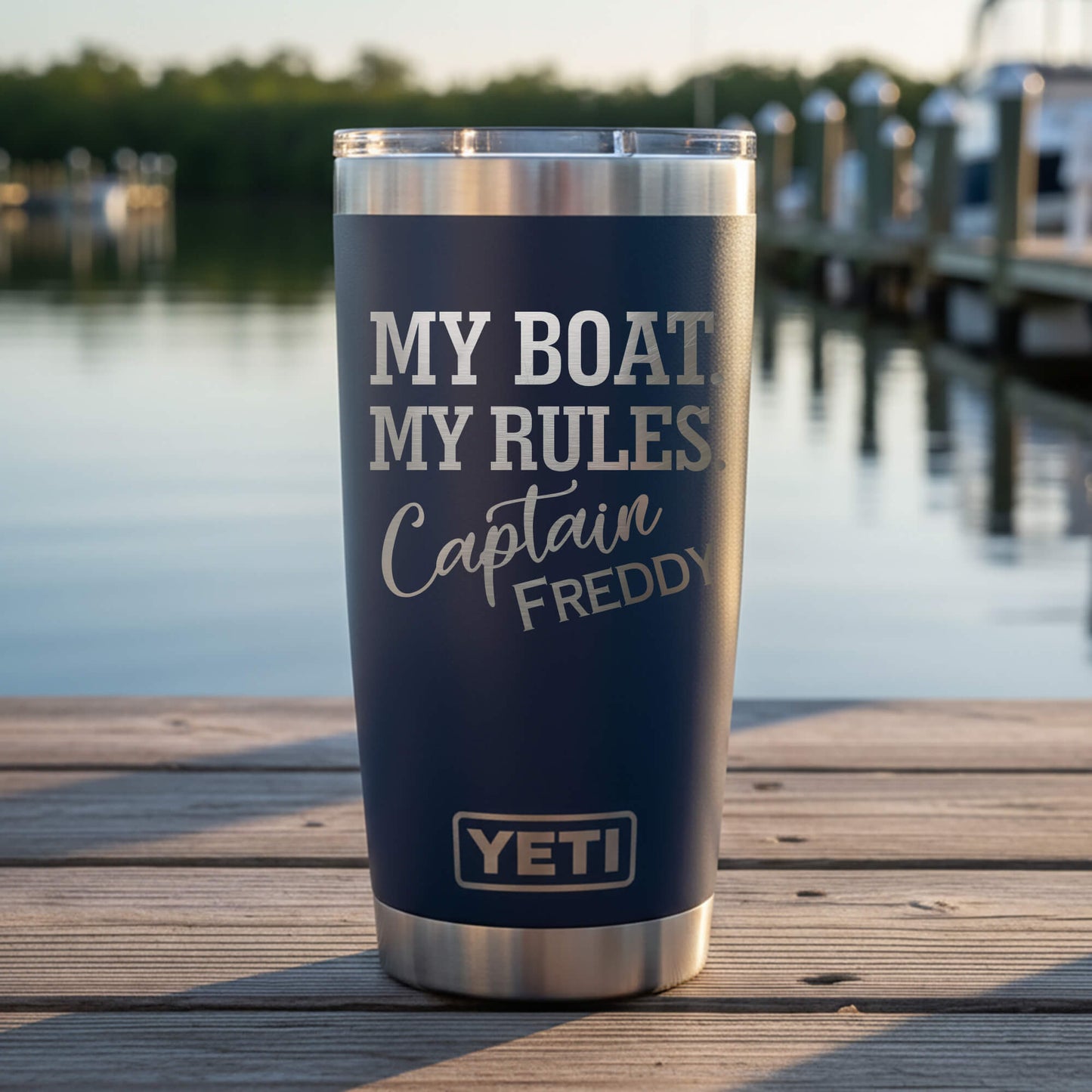 Custom Engraved 20oz Yeti Tumbler, My Boat My Rules Cup, Personalized Captain Tumbler, Funny Boating Gift, Custom Boat Pint Cup