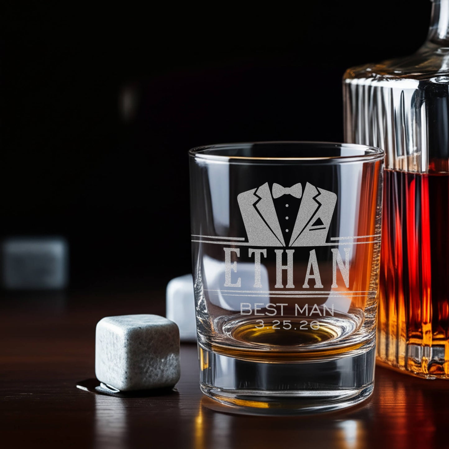 Personalized Whiskey Glass for Groomsmen – Custom Engraved Rocks Glass Gift for Best Man, Groom Squad Gift Idea, Wedding Party Favor