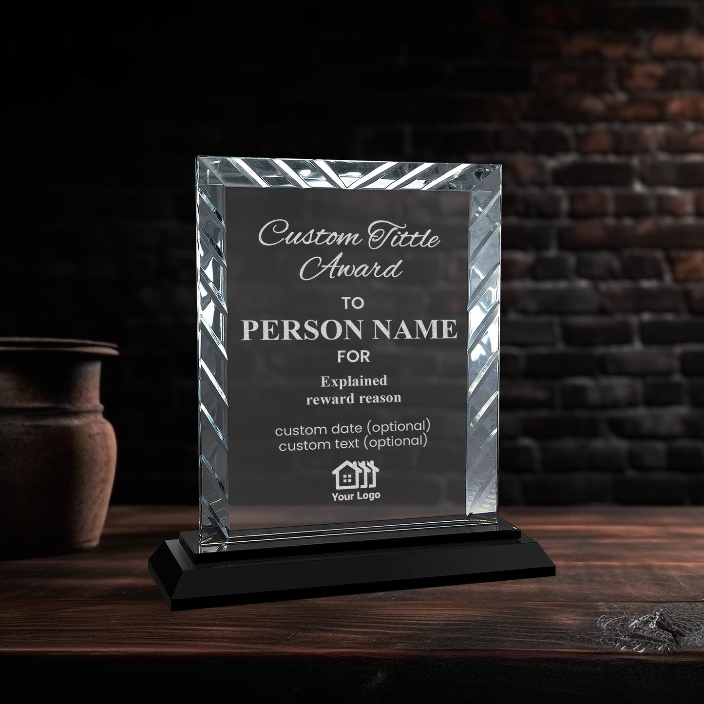 Custom Rectangle Award Accent Glass on Black Base