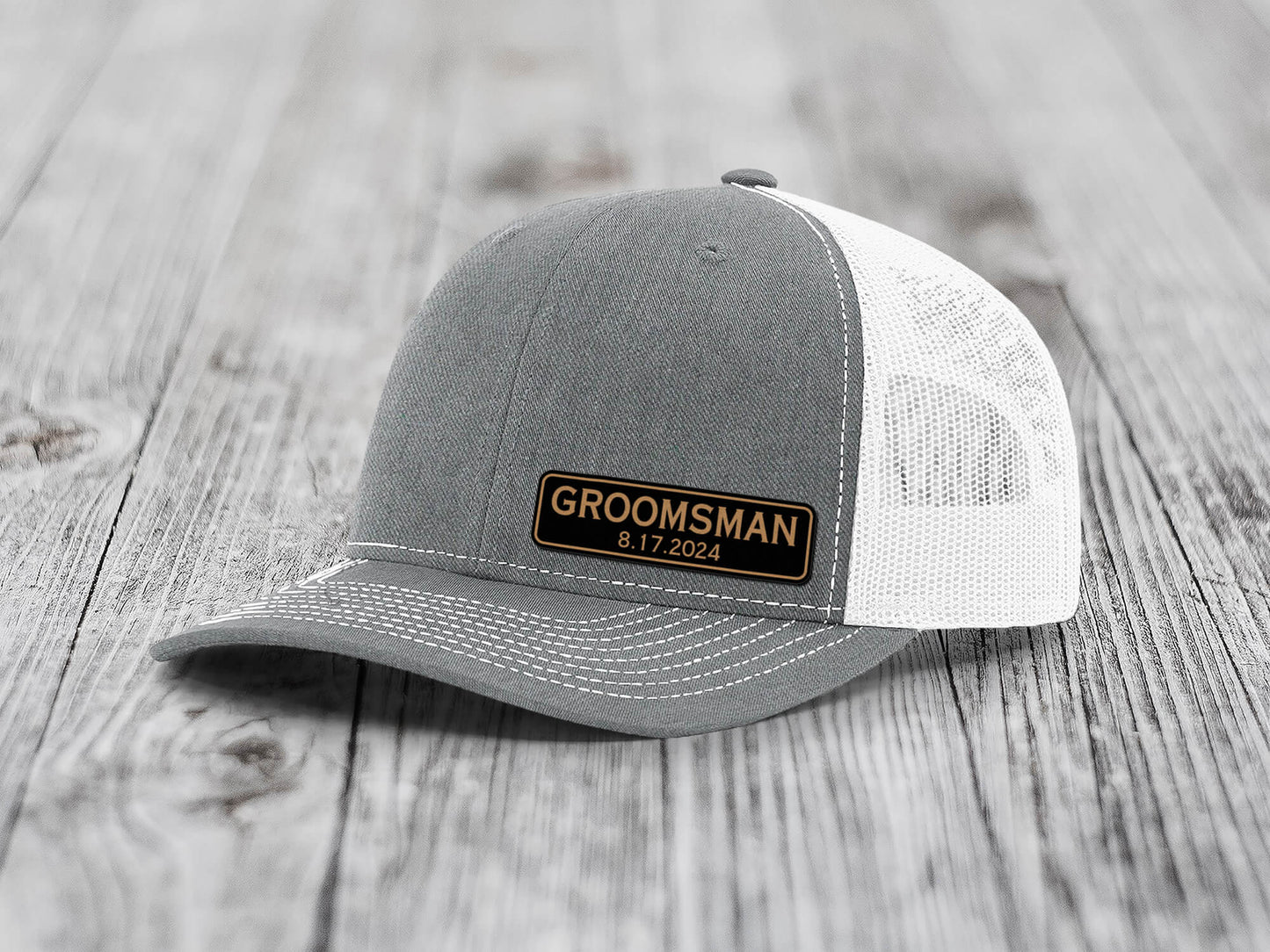 Groom Hat with Custom Leather Patch | Personalized Richardson 112 Wedding Hat | Best Man, Groomsmen, Wedding Favor, Announcement