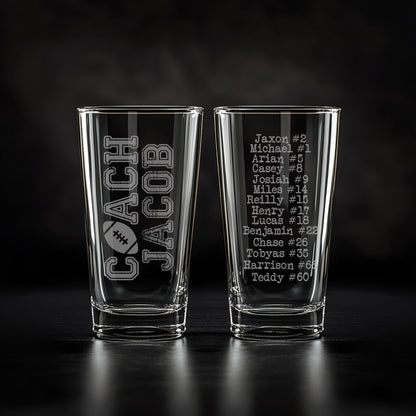Personalized Football Coach Beer Glass – Custom Engraved Pint – Team Logo, Name & Year Gift for Coach