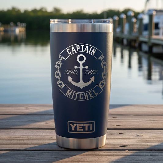 Custom Engraved 20oz Yeti Rambler, Personalized Captain Yeti Gift, Nautical Gift for Boat Captain, Sailor Gift, Custom Boat Tumbler