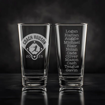 Personalized Beer Glass for Baseball Coach – Custom Engraved Gift for Coach – End of Season Baseball Gift – Team Appreciation Coach Glass