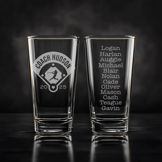 Personalized Beer Glass for Baseball Coach – Custom Engraved Gift for Coach – End of Season Baseball Gift – Team Appreciation Coach Glass