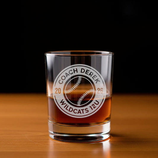 Personalized Whiskey Glass for Baseball Coach