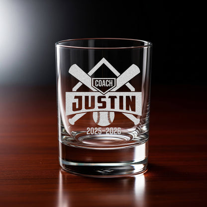 Personalized Whiskey Glass for Baseball Coach