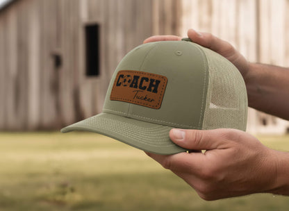 Engraved Coach Hat, Personalized Basketball Coach Cap, Custom Leather Patch Hat, Gift for Coach Dad, Fathers Day Gift for Him, Team Logo Hat