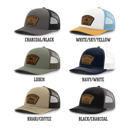 Custom Captain Hat with Engraved Leather Patch – Personalized First Mate Boating Hat Gift