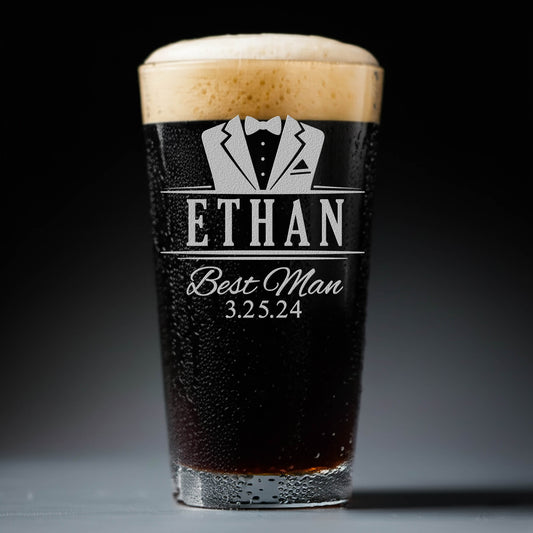 Custom Bachelor Party Beer Glass – Engraved Pint Glass with Name & Date, Personalized Groomsmen Gift, Bachelor Party Favor