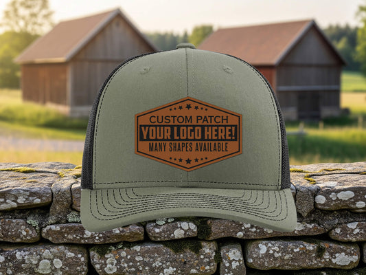 Custom Logo Leather Patch Hat, Company Apparel, Business Merch, Your Logo Hat, Business Logo Hat, Hat for Business Workers