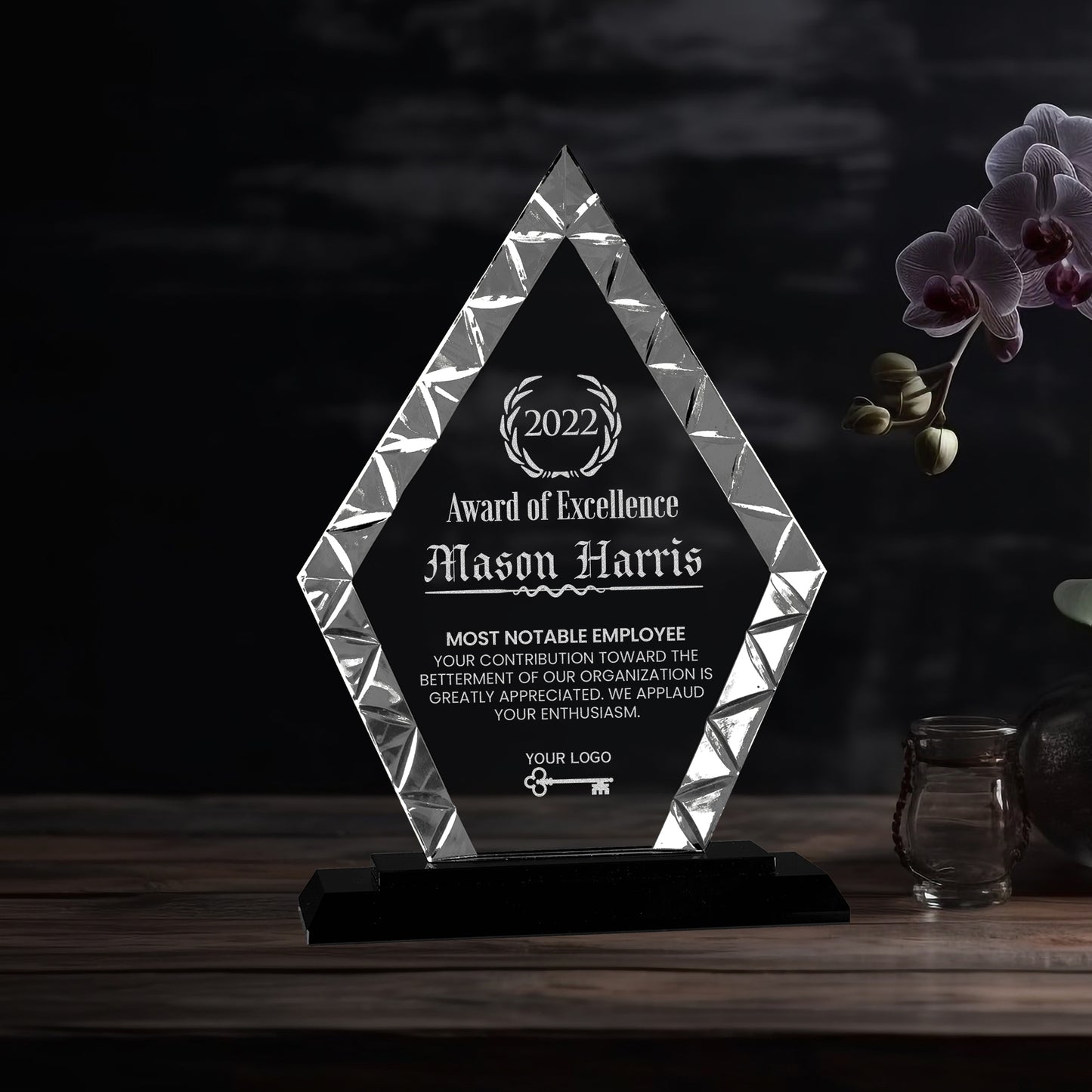 Custom Diamond Accent Glass Award