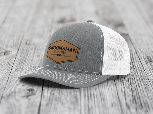 Groom Hat with Custom Leather Patch | Personalized Richardson 112 Wedding Hat | Best Man, Groomsmen, Wedding Favor, Announcement