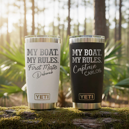 Custom Engraved 20oz Yeti Tumbler, My Boat My Rules Cup, Personalized Captain Tumbler, Funny Boating Gift, Custom Boat Pint Cup