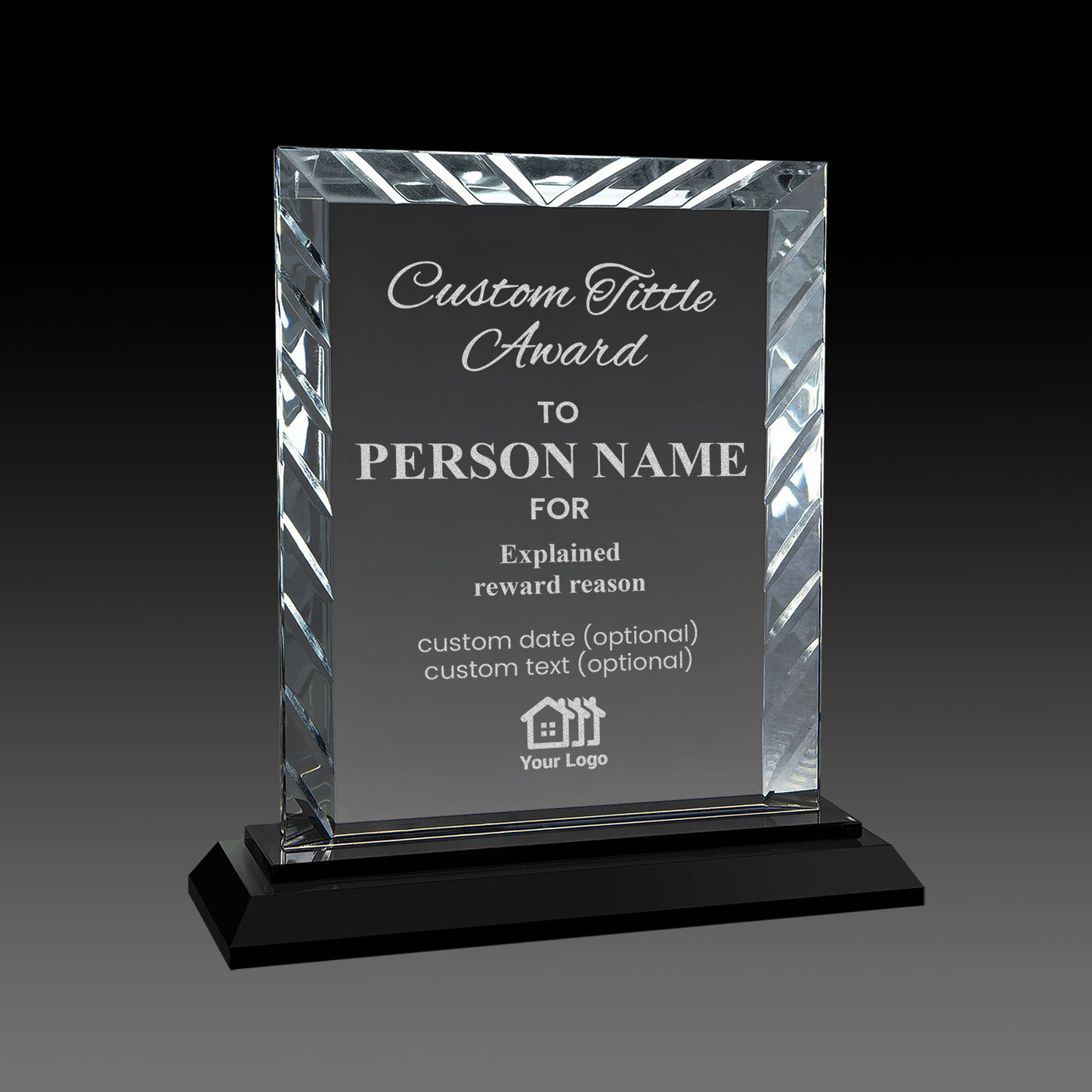 Custom Rectangle Award Accent Glass on Black Base