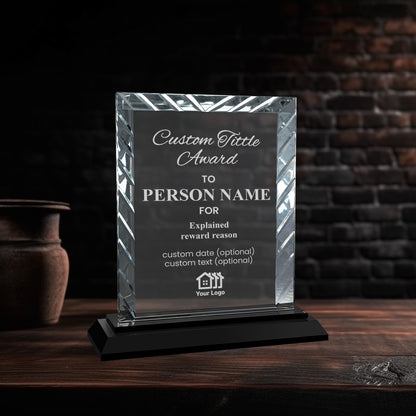 Custom Rectangle Award Accent Glass on Black Base
