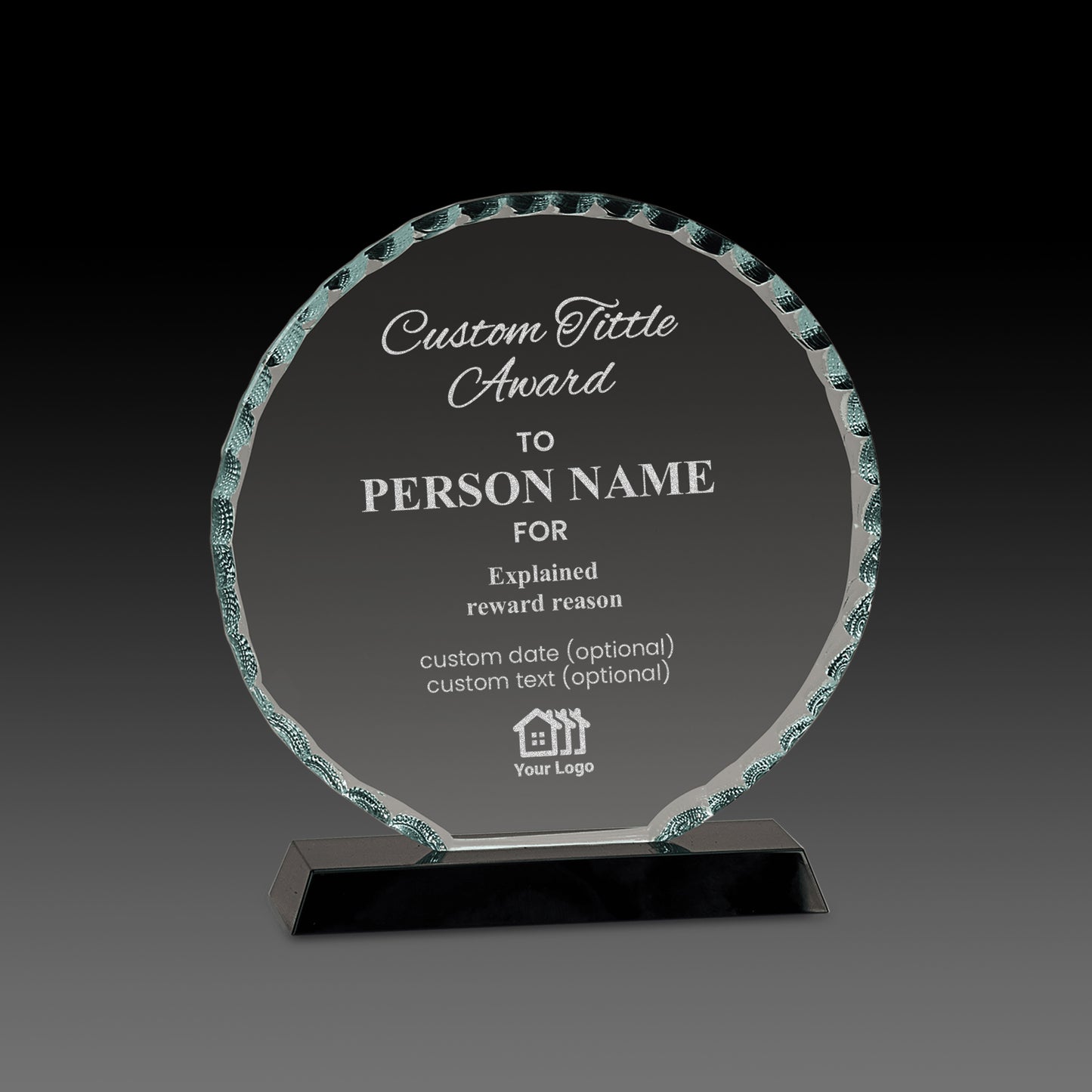 Round Facet Glass Award on Black Base