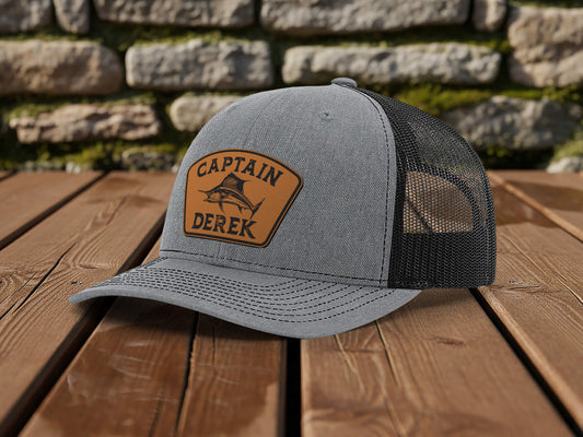 Custom Captain Hat with Engraved Leather Patch – Personalized First Mate Boating Hat Gift